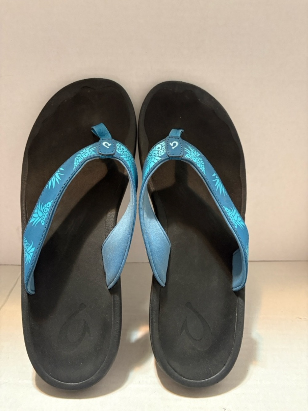 Women's Olukai Blue Floral Strap Sandals - Comfortable Flip Flops